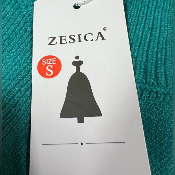 Zesica Mock Turtle Neck Puff Sleeve Turquoise Sweater Size S - Picture 8 of 10